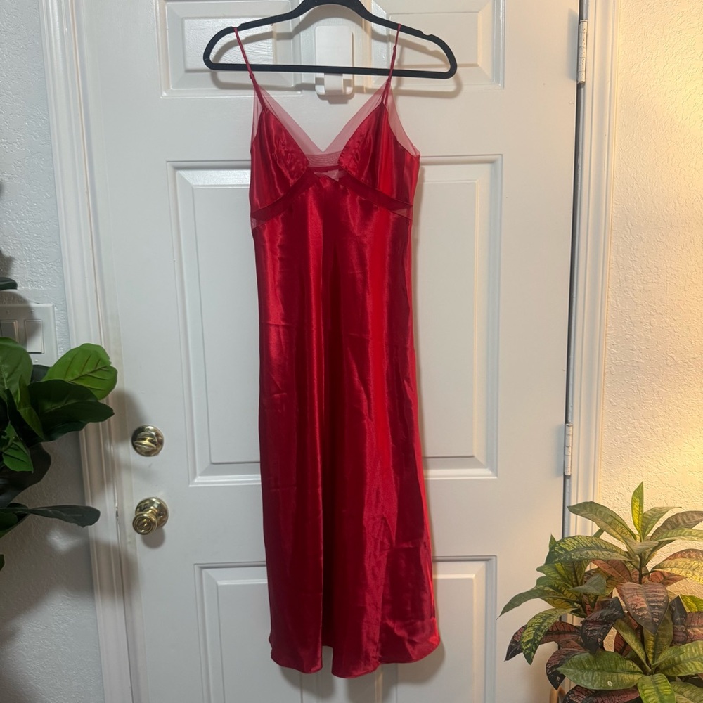 Victoria’s Secret Very Sexy Red Satin Slip Midi Dress Size Small